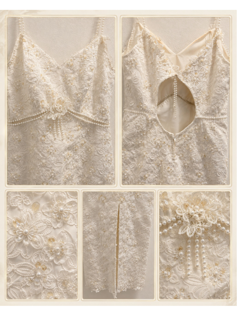 Ivory Beaded Floral Lace Open-Back Bridal Occasion Gown - Picture 4 of 8